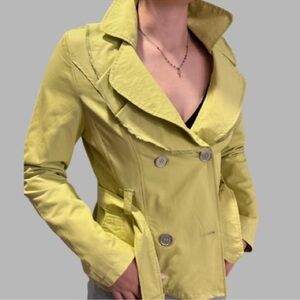 Stylish Soft Lime Belted Trench Style Jacket